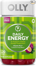 OLLY Daily Energy Gummy, Caffeine Free Cellular Energy Production,* Vitamin B12, CoQ10, Goji Berry, Adult Chewable Supplement, Tropical Passion Flavored, 60 Day Supply - 120 Count