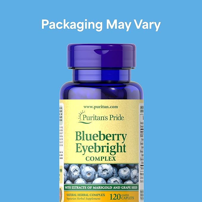 Puritan's Pride Premium Blueberry Eyebright Complex with Extracts of Marigold and Grapeseed, Dietary Supplement for Antioxidant Health, 120 Coated Caplets