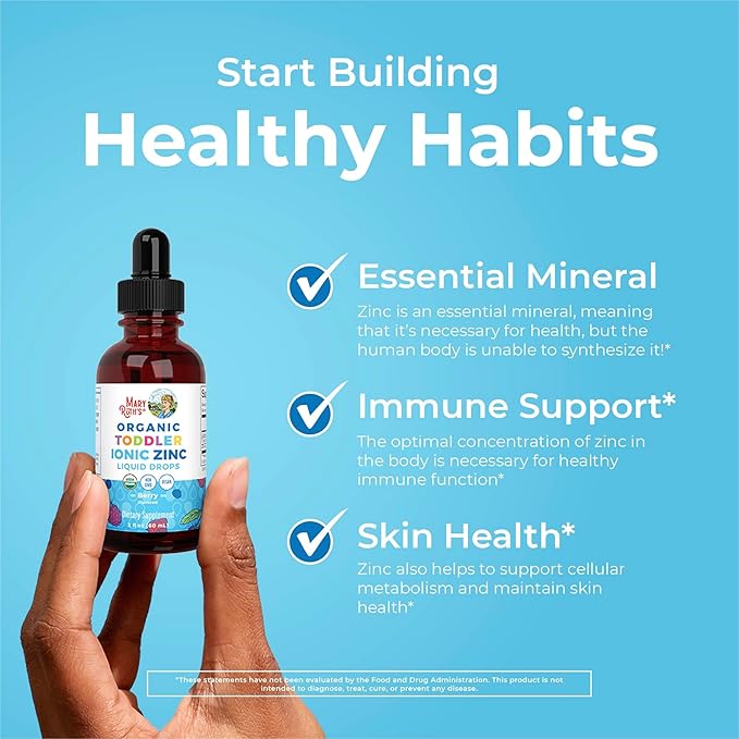 MaryRuth Organics USDA Toddler Liquid Drops | Zinc Sulfate | Immune Support Supplement| Skin Health | Vegan | Formulated for Ages 1-3 | Delicious Berry Flavor | 1 Month Supply | 2 Fl Oz