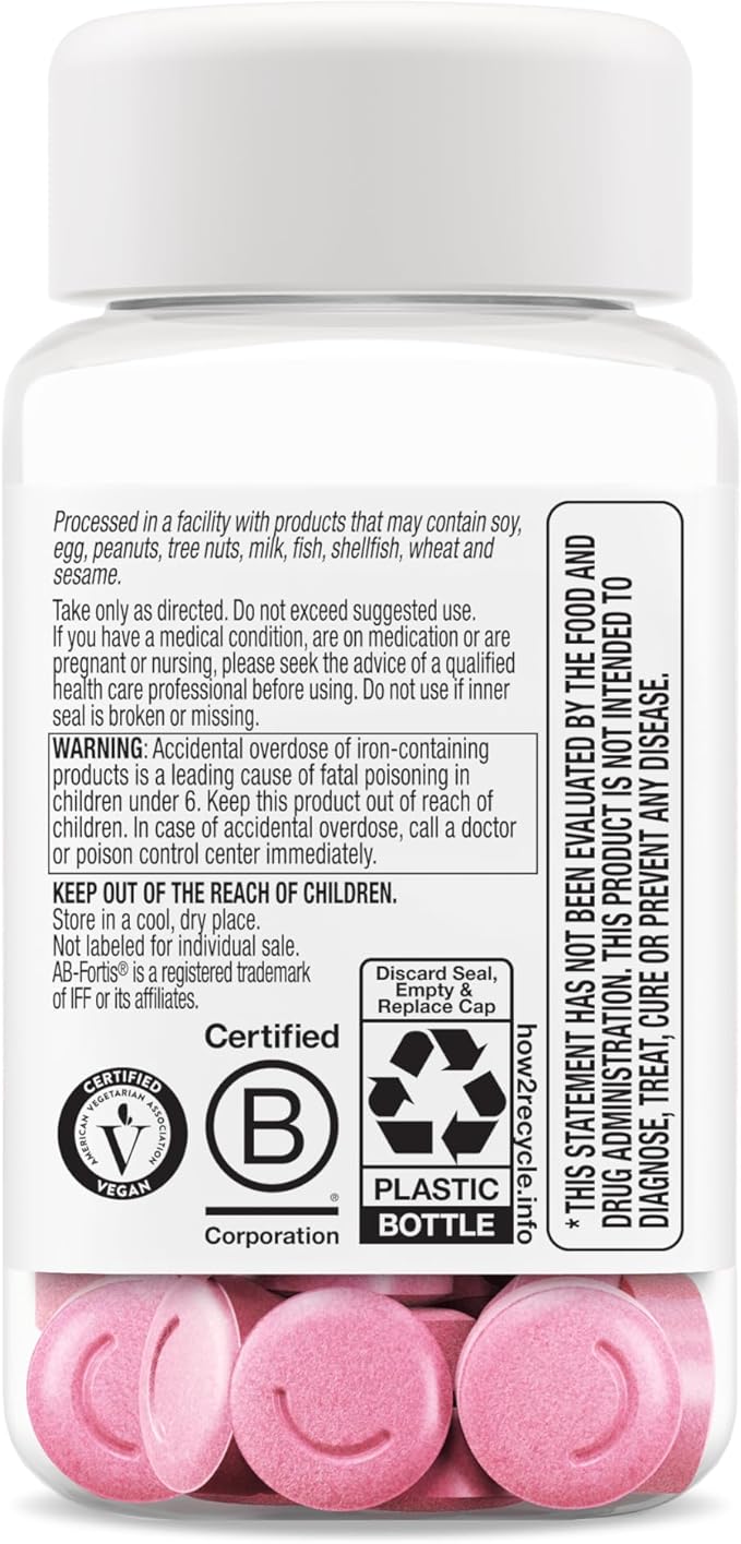OLLY Delightful Iron Chewable Tablet, Iron Supplement from AB Fortis, Fruit Punch Flavored, 30 or 20 Day Supply - 60 Count