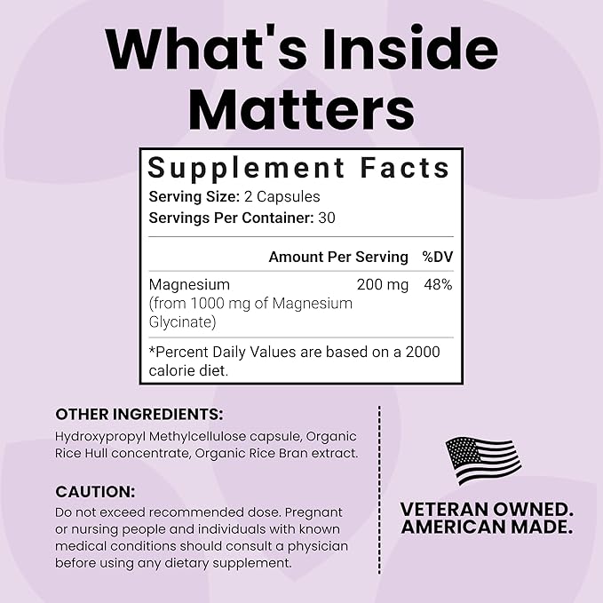 Luma Nutrition Magnesium Glycinate 1000mg Per Serving - Support Stress, Sleep, Nerve & Muscle Health - Pure Magnesium Supplement Capsules - Chelated for High Absorption - 60 Capsules (Pack of 2)