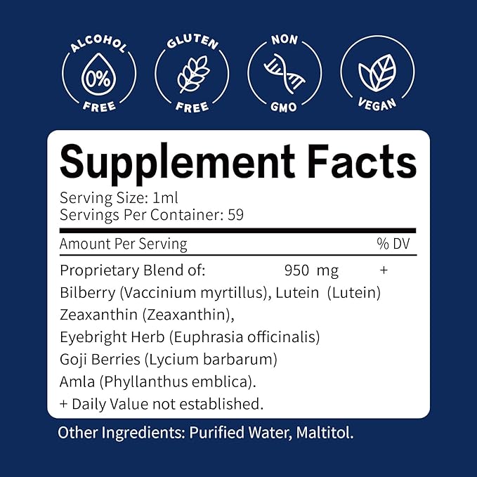 Eye Health Support Herbal Liquid Drops, Natural Bilberry Extract for Eye Fatigue & Healthy Vision Support. 4oz-Original