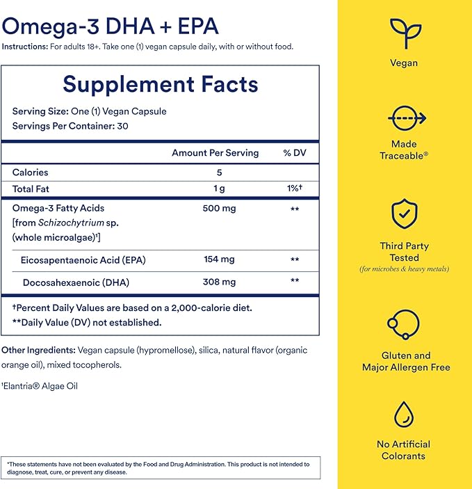 Ritual Vegan Omega 3 Supplement - Science-Backed Dose of DHA and EPA - Bioavailable Omega-3 from Algae Oil - Brain, Heart, and Eye Health Support** - Citrus - 30 Capsules - 30 Servings