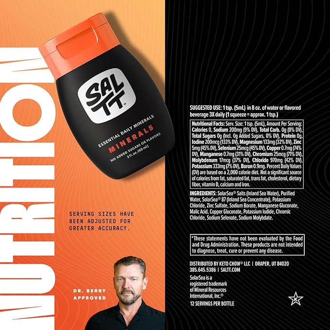 SALTT - Minerals (2 oz) - Trace Mineral Drops - Sodium, Potassium, Magnesium, Zinc, Copper - Ultra Low Carb - Zero Sugar, Vegan, Gluten Free, Non GMO - Daily Electrolytes - Travel Size - By Keto Chow
