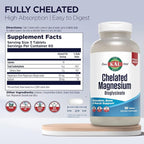 KAL Chelated Magnesium Bisglycinate, Magnesium Supplement for Relaxation, Bone Health, Nerve & Muscle Function Support*, High Absorption, Gentle Digestion, Vegan, Gluten Free, 60 Servings, 180 Tablets