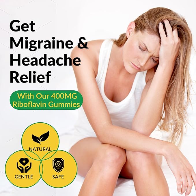 Riboflavin Vitamin B2 Gummies 400mg for Adults & Kids | Migraine Supplement with Magnesium, Turmeric, Cayenne Pepper, Butterbur for Energy & Nervous Support | Vegan, Sugar Free, 90 Count