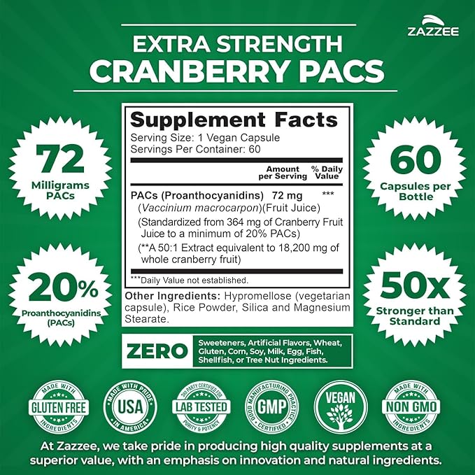 Zazzee Urinary Tract Health Cleanse Bundle | D Mannose Powder Plus Super Concentrated Proanthocyanidin Cranberry Extract Capsules for Women | Non-GMO Vegan & ISO Lab Tested