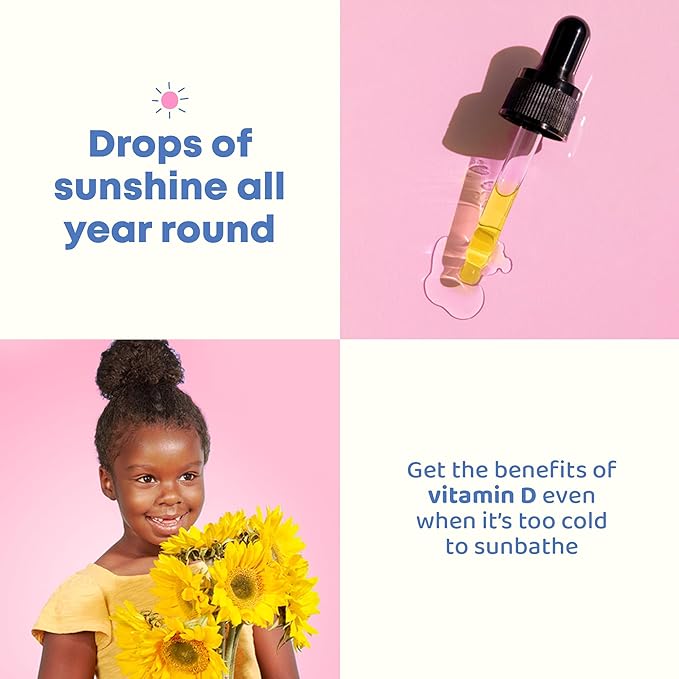 JoySpring Vitamin D3 Kids Drops with K2 – Liquid Supplement for Calcium Absorption & Joint Health – 360 Servings (2 fl oz) – Vitamin D Kids Ages 3-18