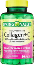 Collagen 2500mg with Vitamin C – Hydrolyzed Collagen Pills Peptides Supplement, 90 Tablets, Daily Collagen Vitamins for Hair Skin Nail Support, Gluten Free (Pack of 1)