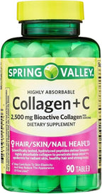 Collagen 2500mg with Vitamin C – Hydrolyzed Collagen Pills Peptides Supplement, 90 Tablets, Daily Collagen Vitamins for Hair Skin Nail Support, Gluten Free (Pack of 1)