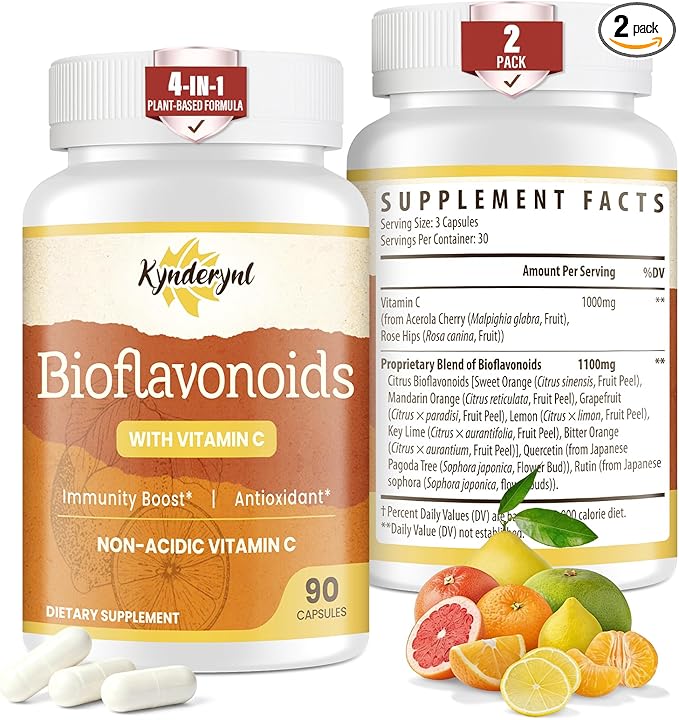 Vitamin C with Bioflavonoids Supplement for Immunity* & Antioxidant & Skin - Blend of VIT C 1000mg and Citrus Bioflavonoids 1100mg, Non-Acidic Acerola Cherry Vitamin C, Vegan, 180 Capsules