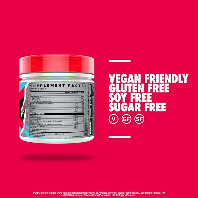 GHOST Hydration Tub, Electrolyte Powder, Sonic Cherry Limeade - Sugar Free Instant Electrolyte Drink Mix - Caffeine-Free Daily Hydration & Immune Support with Clean Formula - 40 Servings