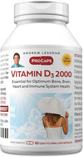 ANDREW LESSMAN Vitamin D3 2000 IU 60 Capsules - High Potency, Essential for Calcium Absorption, Supports Bone Health, Healthy Muscle Function, Immune System, More. Small Easy to Swallow Capsules