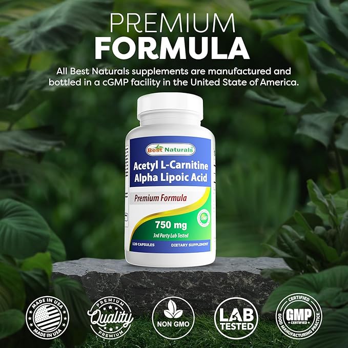 Best Naturals Acetyl L-Carnitine and Alpha Lipoic Acid 750 mg 120 Capsules (120 Count (Pack of 2))