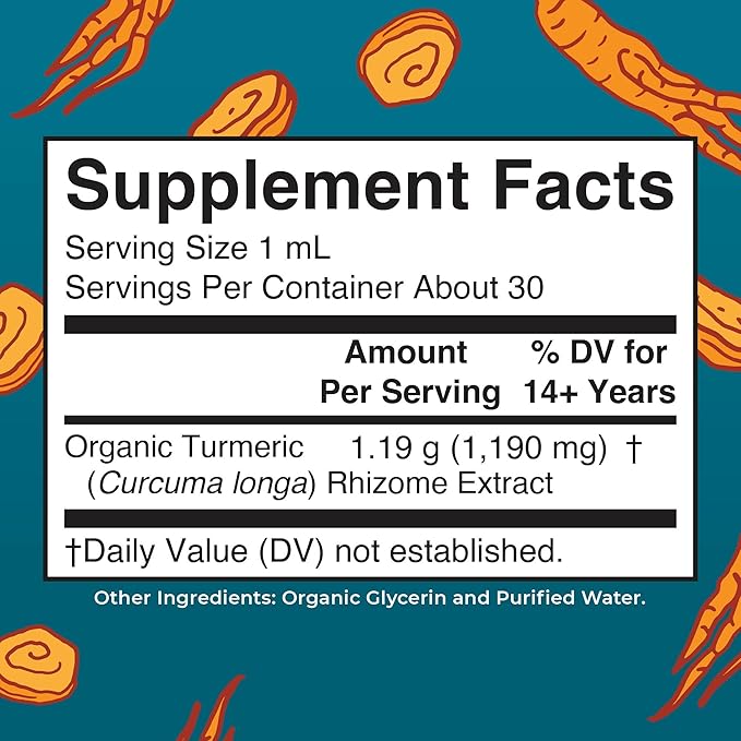 MARYRUTH'S Organics Organic Turmeric Liquid Extract | Sugar Free | USDA Organic | Organic Turmeric Supplement | Non-GMO | Gluten Free | Vegan | Alcohol-Free Tincture | 1 Fl Oz