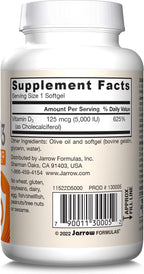 Jarrow Formulas Vitamin D3 125 mcg (5000 IU) - 100 Servings (Softgels) - Bone Health, Immune Support & Calcium Metabolism Support - VitaminD Supplement - 5000 IU VitaminD - Gluten Free, (Pack of 2)