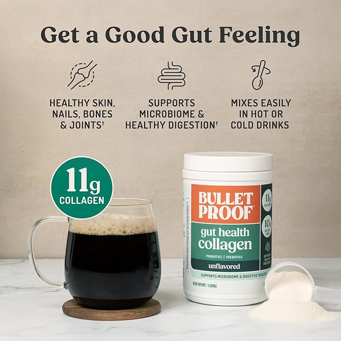 Bulletproof Unflavored Gut Health Collagen Protein, 14 Ounces, 10g Grass-Fed Collagen Peptides for Gut, Skin, Bone and Joint Support