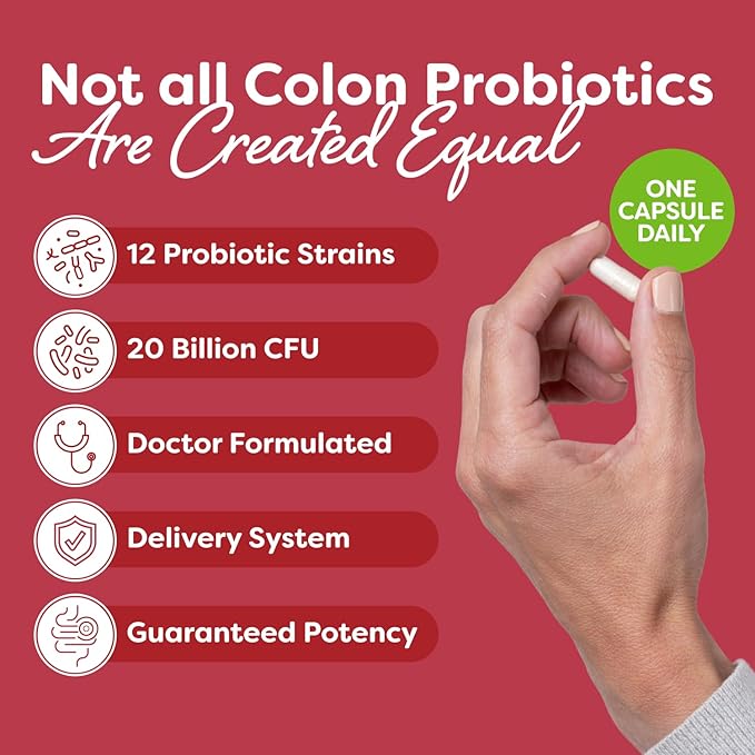 Probulin Colon Support Probiotic Supplement, Daily Gut, Digestive, and Immune Health Probiotics Capsules for Men and Women, 20 Billion CFU, Vegan, 30 Count Bottle