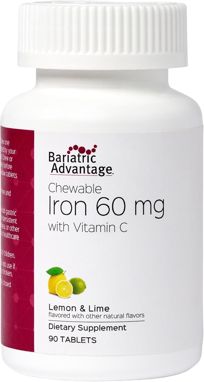 Bariatric Advantage Chewable Iron 60 mg with Vitamin C for Increased Absorption and Utilization, Easily Digestible for Gastric Bypass and Sleeve Gastrectomy Surgery Patients - Lemon Lime, 90 Count