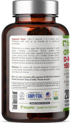 biophix D-Mannose USDA Organic 1500 mg 200 Veggie Caps - Supports a Healthy Bladder Urinary Tract, Non-GMO, Vegan-Friendly