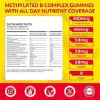 Methylated Vitamin B Complex Gummies for Women & Men- All B Vitamins-Methyl B12,Methylfolate, B1,B2,B5,B6,B7 with Vitamin C, CoQ10 & Inositol | Energy & Brain Support | Vegan, Sugar Free | 60 Count