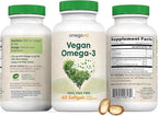 OmegaVia Vegan Omega 3 Supplement, Algae Omega 3 Fish Oil Alternative, 300mg Vegan DHA Fatty Acids, Plant Based, Planet and Ocean Friendly, IAOS 5 Star Tested, 60 Softgels