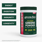 Greens First Original Greens Powder - 49 Superfoods - Organic Fruits & Veggies - Prebiotics, Probiotics & Digestive Enzymes - Antioxidant Smoothie - Dairy Free, Vegan & Non-GMO - Berry - 60 Servings