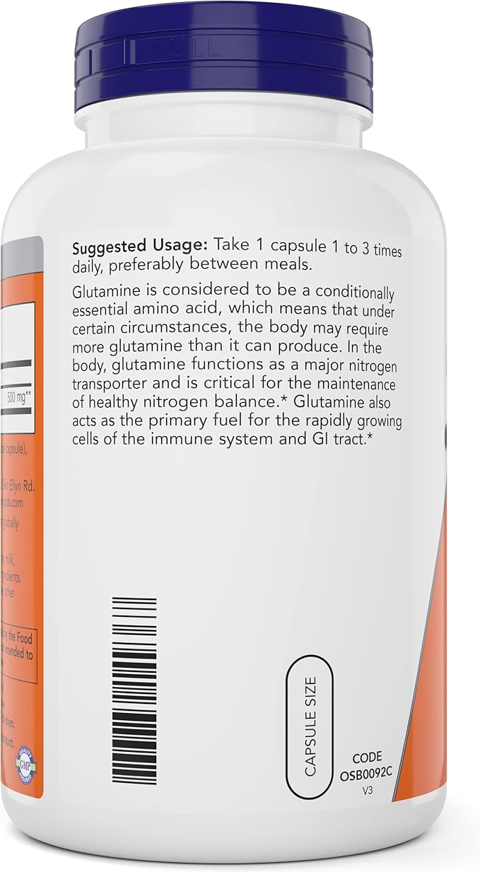 Now L-Glutamine 500mg 300 Veg Capsules (Pack of 2) - Non-GMO Supplement - Vegan Lglutamine 500 mg Caps