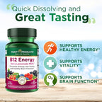 Purity Products B-12 Energy Berry Lemonade Melt w/Super Fruits Methylcobalamin B12 - Vitamins B6, D3, Folic Acid and Biotin - High Absorption MecobalActive B 12-30 Melting Tablets