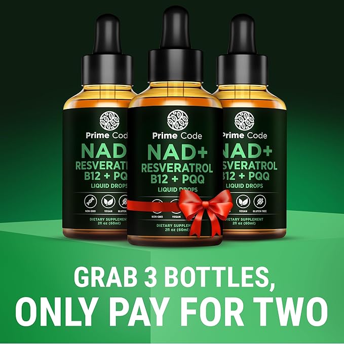 Prime Code NAD+ Liquid Drops with Resveratrol, Vitamin B12 & PQQ – Advanced Cellular Energy & Antioxidant Support – Vegan, Non-GMO, Gluten Free – Fast Absorption Supplement for Men & Women, 2 fl oz