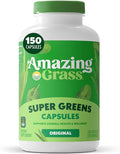 Amazing Grass Greens Blend Superfood Capsules: Super Greens with Organic Spirulina, Chlorella, Beet Root Powder, Digestive Enzymes & Probiotics, 150 Capsules (Packaging May Vary)
