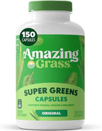 Amazing Grass Greens Blend Superfood Capsules: Super Greens with Organic Spirulina, Chlorella, Beet Root Powder, Digestive Enzymes & Probiotics, 150 Capsules (Packaging May Vary)
