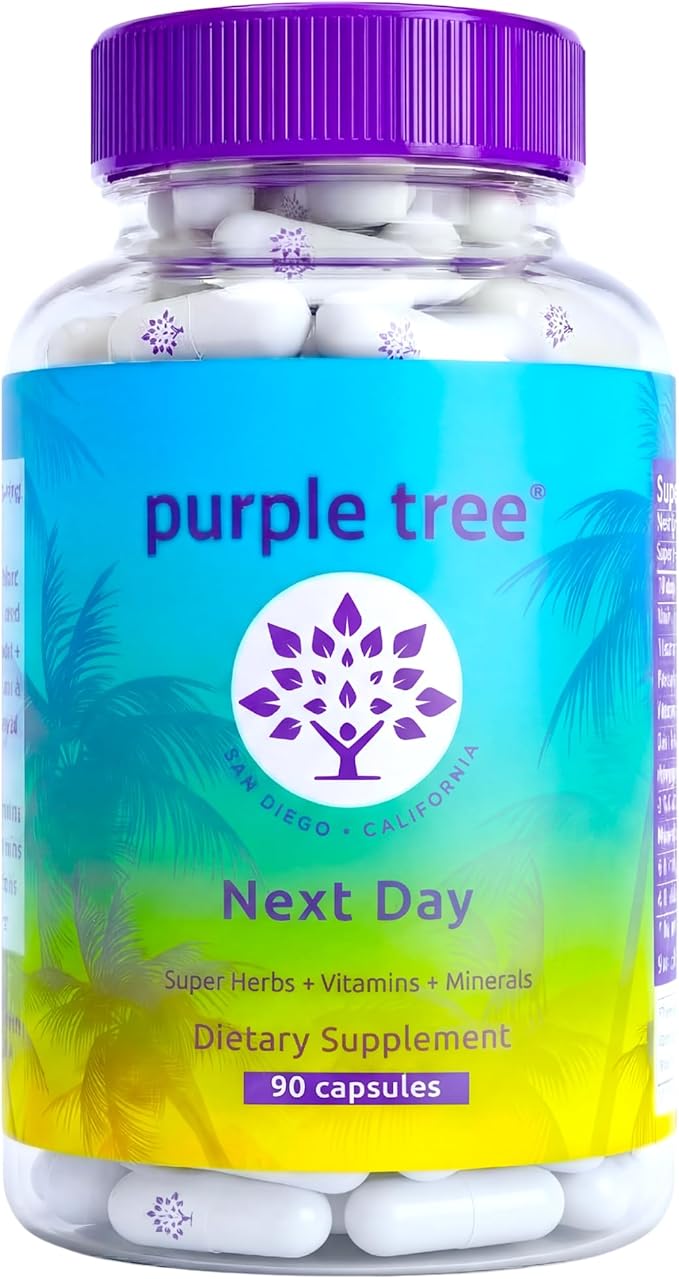 purple tree Next Day – Post-Drink Morning Wellness Supplement for Balance, Restore & Replenishment | Ashwagandha KSM-66, Milk Thistle, Ginger, Peppermint, Electrolytes & Vitamins | 90 Capsules