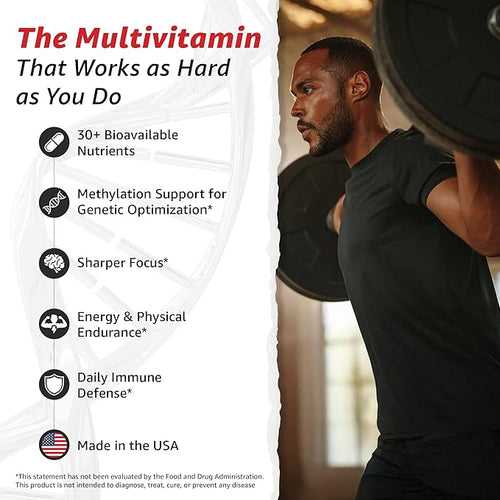 10X Health Optimize Methylated Multivitamin for Men - 90 Capsules, 34 in 1 Formula with 800 mcg of Vitamin B12, 5-MTHF, NAC - Methyl B Complex