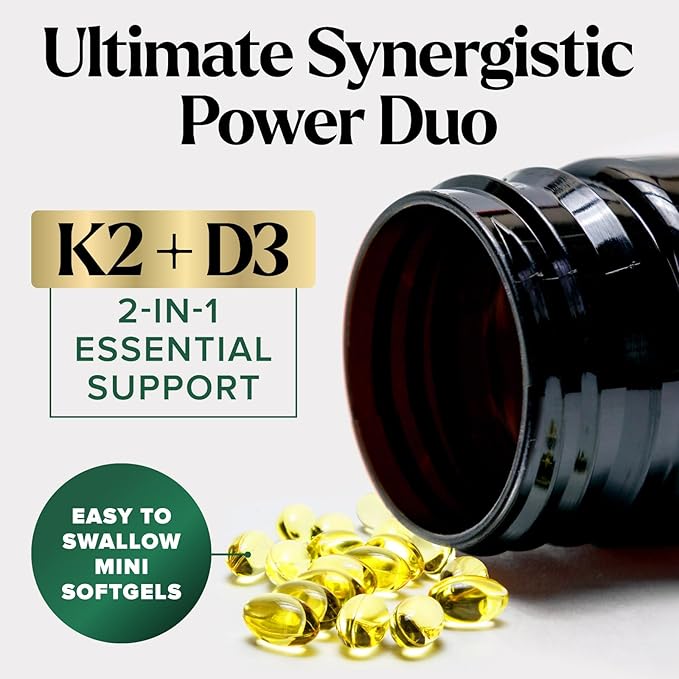 D3 K2 Vitamin - 5000 IU D3 Per Serving - High Potency Vitamin D3 Supplement - Advanced 2-in-1 Complex Vitamin D & Vitamin K2 (MK7) - Easy to Swallow, Bone & Immune Support - USA Bottled - 120 Softgels