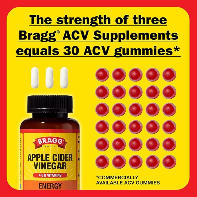 BRAGG Renew Apple Cider Vinegar Capsules with Phytoceramides Energy Apple Cider Vinegar Capsules with B Vitamins