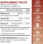 Magnesium Citrate Supplements for Women/Men, Magnesium Citrate 400mg with Vitamin D3, Vitamin B6 and Cranberry Extract High Absorption, Improved Night Quality Muscle & Bone, 180-Count, 90 Days Supply