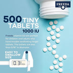 FREEDA Pure Vitamin D3 1000 IU – Daily Maintenance Dose – Bone Health, Joint, Muscle & Immune Support – Vit D3 Vitamin D Supplement for Women & Men – 25 mcg 1,000 IU Easy-to-Swallow (500 Tiny Tablets)