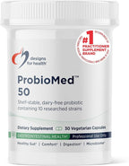 Designs for Health ProbioMed 50 - Probiotics for Digestive Health - 10 Strains with Lactobacillus acidophilus Probiotic + Lactobacillus rhamnosus - Gut Health + Immune Support Supplement (30 Caps)