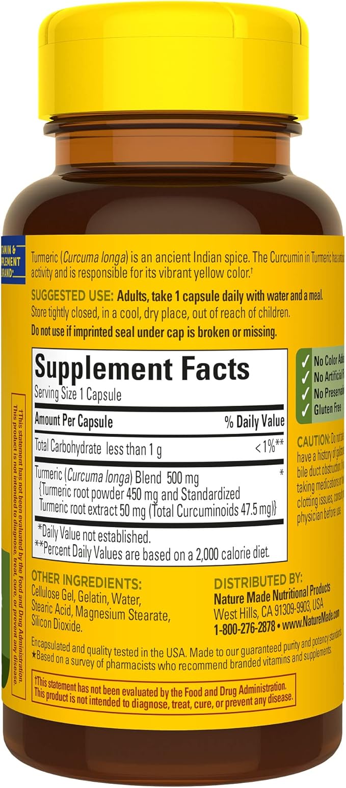 Nature Made Turmeric Curcumin 500 mg, Herbal Supplement for Antioxidant Support, 60 Capsules, 60 Day Supply