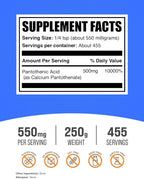 BulkSupplements.com Vitamin B5 Powder - as Calcium Pantothenate, B5 Vitamins - Gluten Free, 500mg of Vitamin B5 Pantothenic Acid per Serving, 250g (8.8 oz) (Pack of 1)
