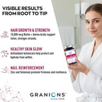 Granions Biotin 10,000 mcg Hair, Skin and Nails Pills - Extra Strength Biotin Complex with Zinc, Selenium, Millet, Bilberry, Aminos - Hair Growth Vitamins Supplement for Women & Men - 60 Tablets