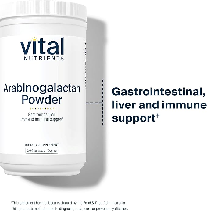 Vital Nutrients Arabinogalactan Powder - Vegan Prebiotic Fiber Supplement for GI Health, Liver, and Immune Support* - Gluten, Dairy, Soy Free - Non-GMO - 300g