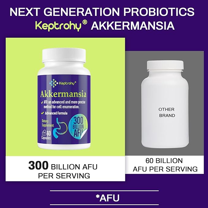 300 Billion AFU Akkermansia Muciniphila - A Live Probiotics for Women Men, Supports GLP-1 Digestive Gut, Immune & Overall Health, Enhances Gut Digestive Lining function, 60 Count (Pack of 1)