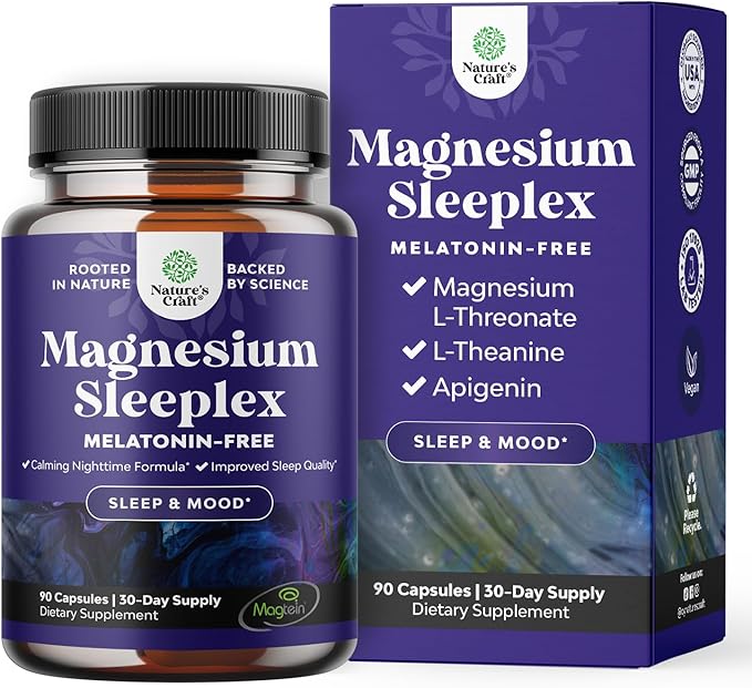 High Absorption Magnesium Sleep Supplement - Rest Support Magtein Magnesium L-Threonate and Apigenin Theanine for Sleep and Rest for Women & Men - Mg L-Threonate Melatonin Free Sleeping Aid - 90 Ct