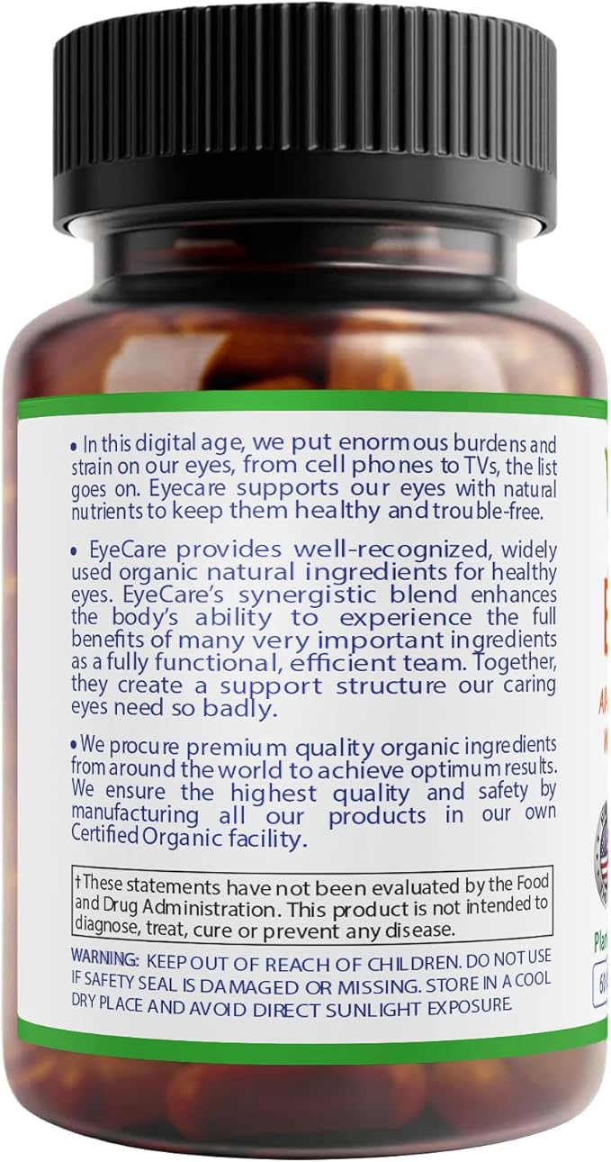 Advanced EyeCare | USDA Organic Eye Health Supplement with Lutein & Zeaxanthin | Maqui, Goji & Sea Buckthorn Extracts | 60-Day Supply | Vegan, Non-GMO, Made in USA