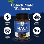 Potent Black Maca Root Capsules for Men - Herbal Wellness Supplement with Siberian Ginseng Ashwagandha and Black Maca Root - Men’s Wellness Supplement to Support General Health - 120 Count