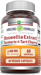 Amazing Formulas Boswellia Extract Turmeric and Tart Cherry Supplement | 2400 Mg Per Serving | 60 Veggie Capsules | Non-GMO | Gluten Free | Made in USA