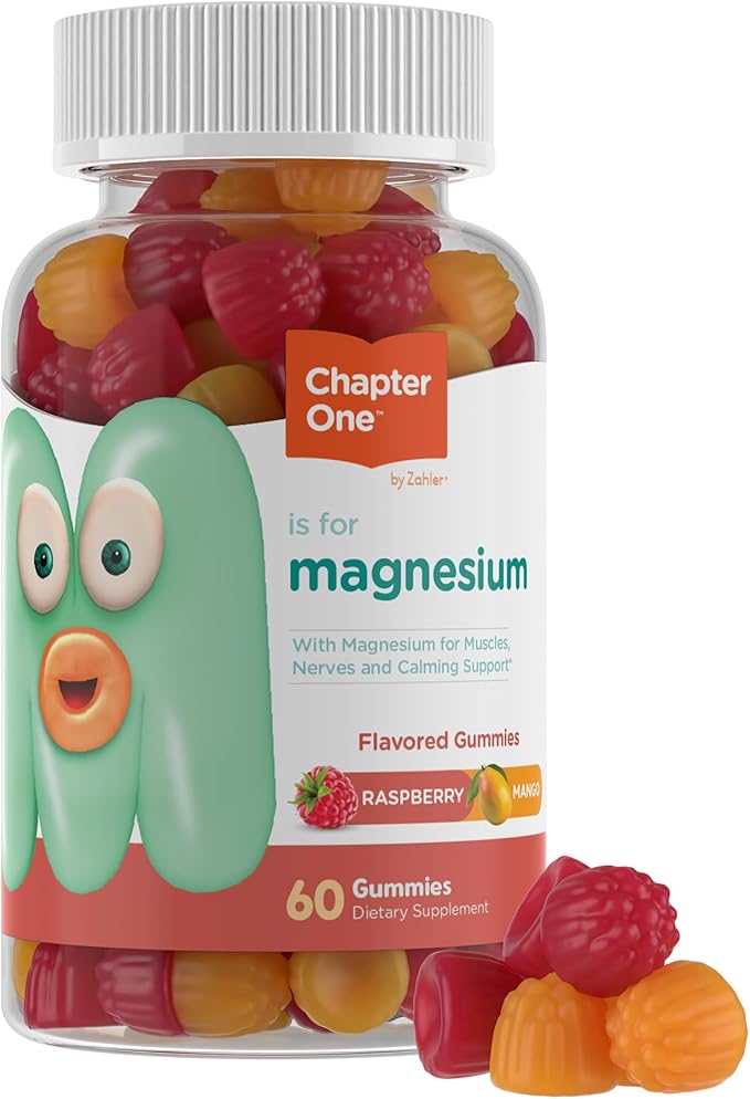 Zahler Chapter One Magnesium Gummies - Supports Calm for Kids - Chewable Magnesium Supplement Gummies to Support Muscle Function - Kosher, Dairy-Free & Gluten-Free - Raspberry & Mango, 60 Count