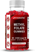 Vitamatic Methylfolate Gummies 1000 mcg – Active 5-MTHF Form – Natural Strawberry Flavor – Vegan, Non-GMO, Gluten Free – 60 Gummies